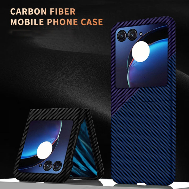 For Motorola Razr 50 Carbon Fiber Texture Shockproof Phone Case(Black Silver)