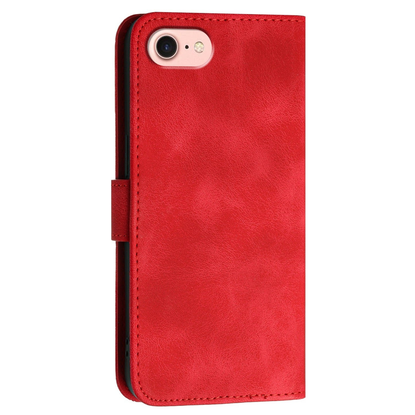 For iPhone 16e YX0080 Grid Butterfly Embossed Pattern Flip Leather Phone Case with Lanyard(Red)