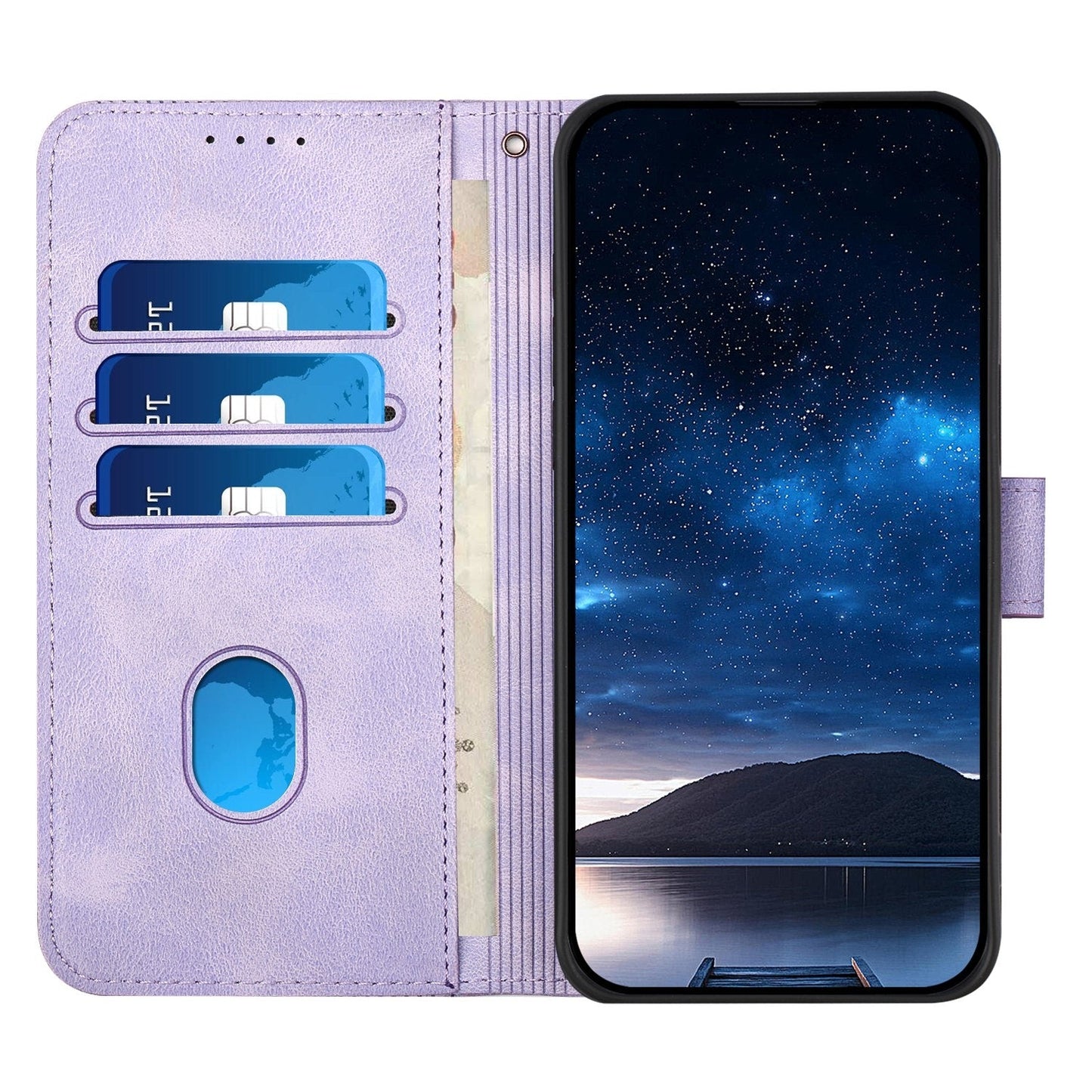 For iPhone 16e YX0080 Grid Butterfly Embossed Pattern Flip Leather Phone Case with Lanyard(Light Purple)