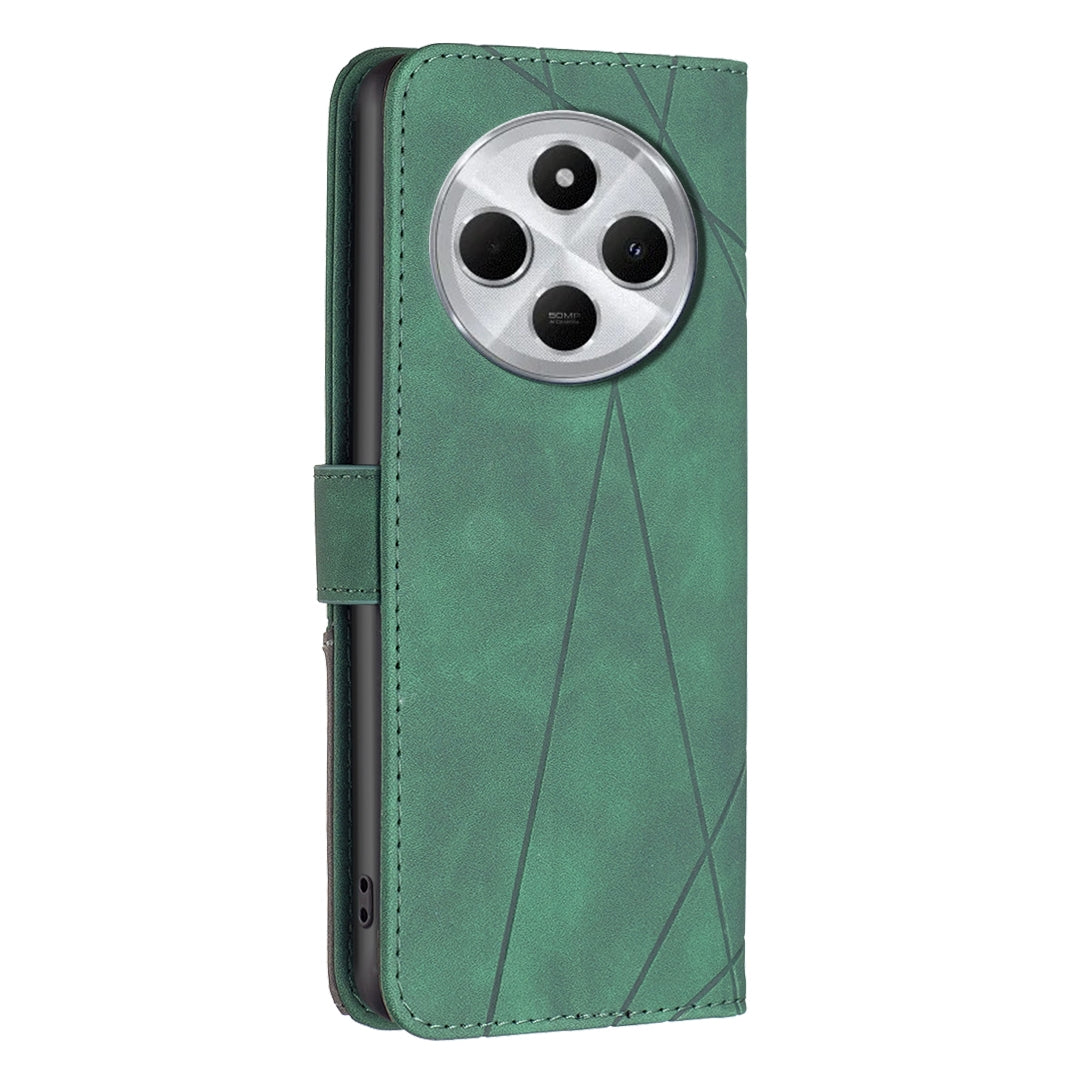 For Redmi 14C 4G Magnetic Buckle Rhombus Texture Leather Phone Case(Green)
