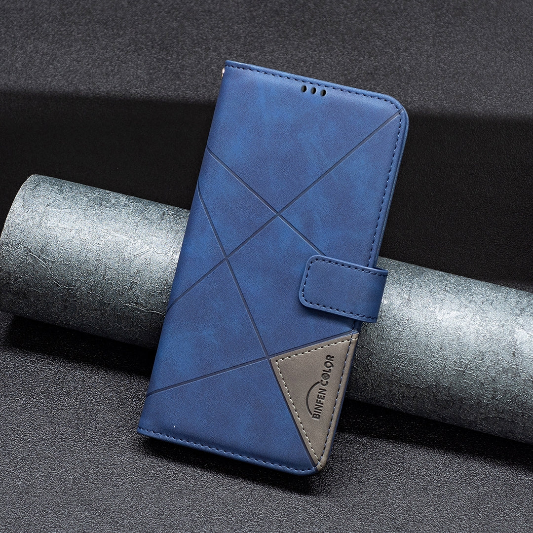 For Redmi 14C 4G Magnetic Buckle Rhombus Texture Leather Phone Case(Blue)