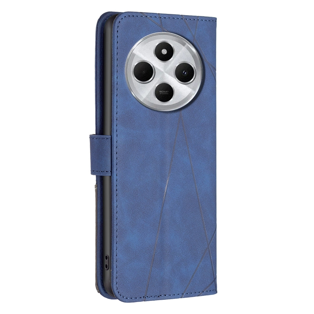 For Redmi 14C 4G Magnetic Buckle Rhombus Texture Leather Phone Case(Blue)