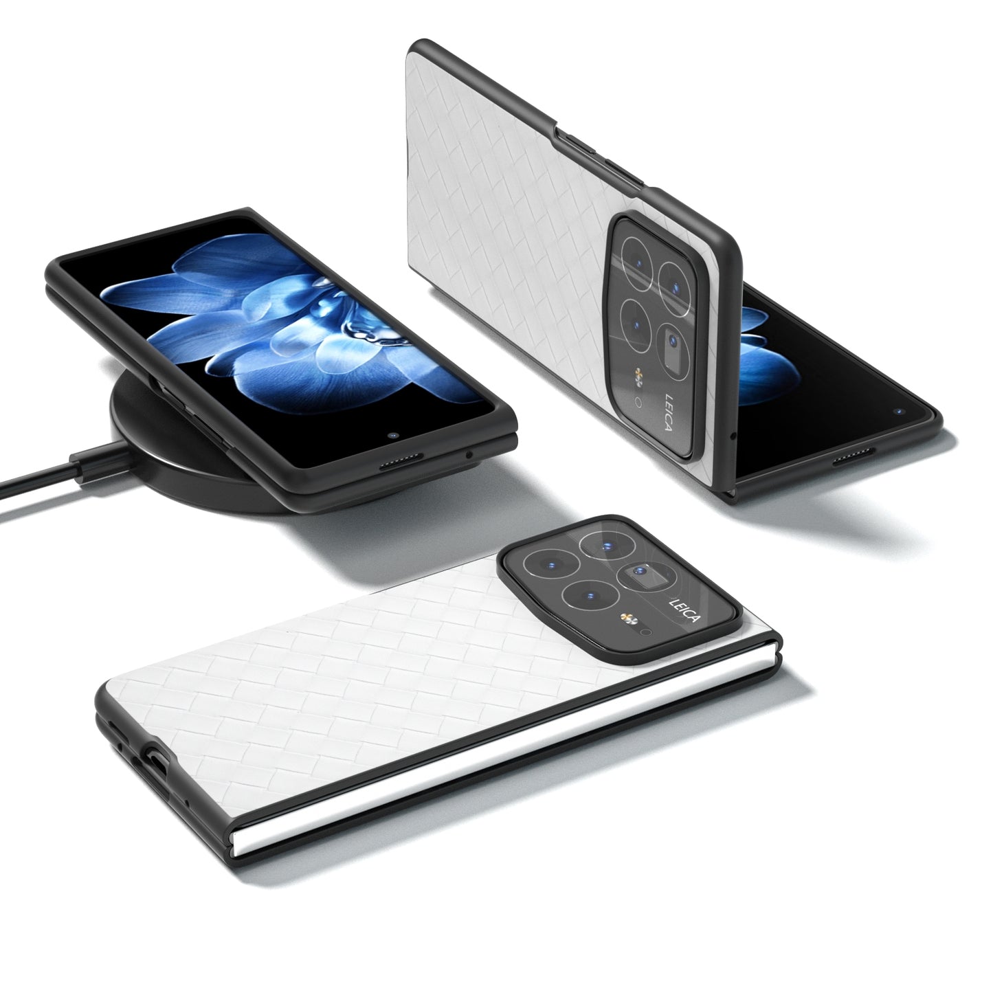 For Xiaomi Mix Fold 4 Black Frame Woven Texture PU Phone Case(White)