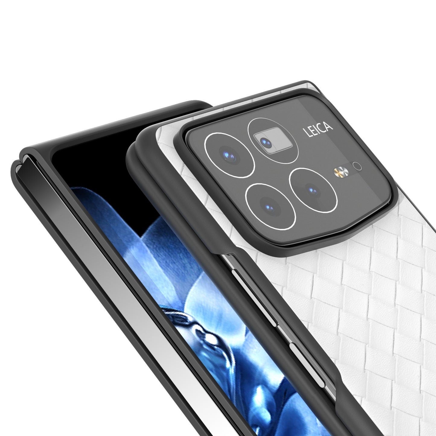 For Xiaomi Mix Fold 4 Black Frame Woven Texture PU Phone Case(White)