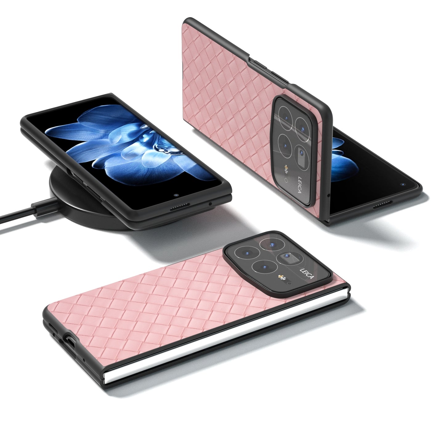 For Xiaomi Mix Fold 4 Black Frame Woven Texture PU Phone Case(Pink)
