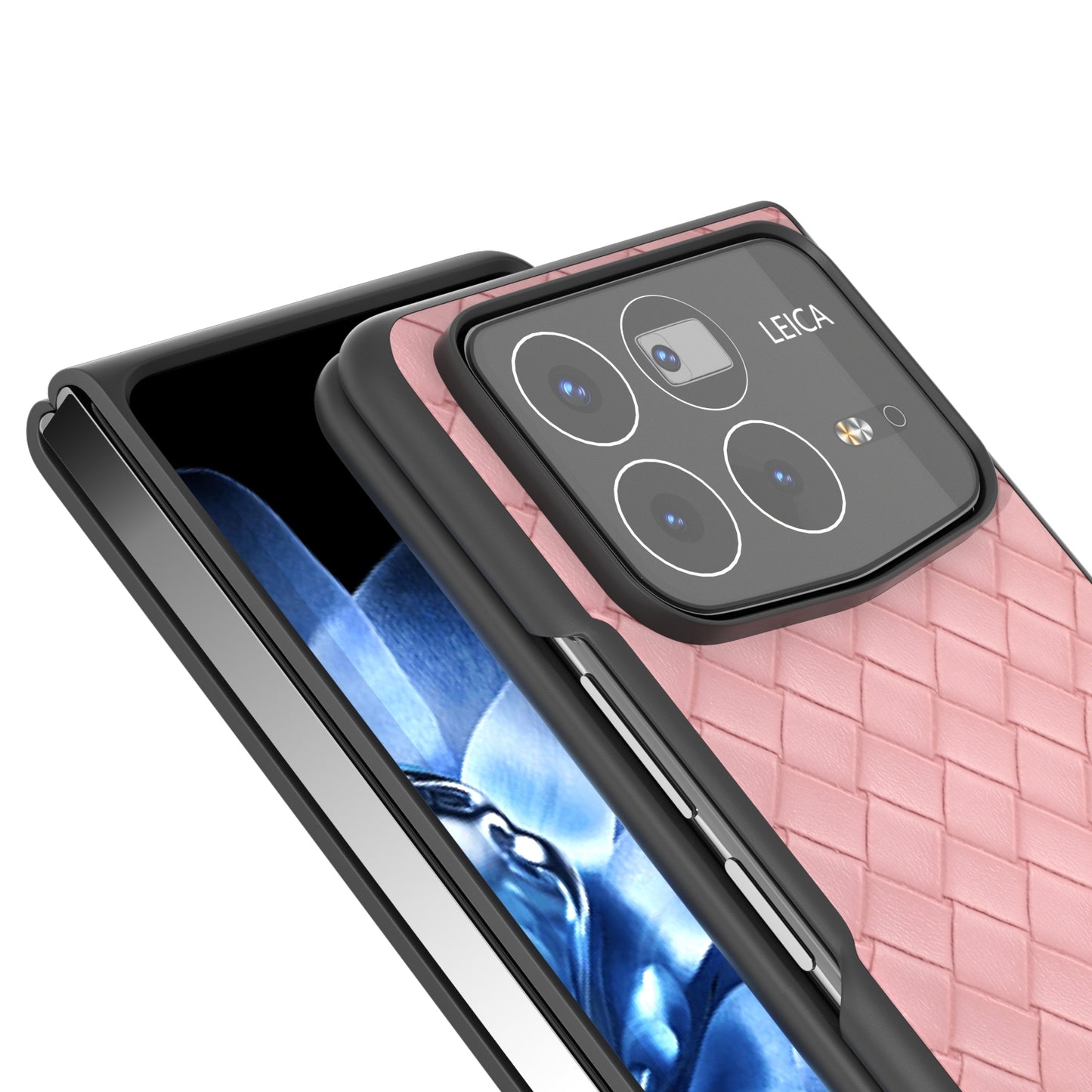 For Xiaomi Mix Fold 4 Black Frame Woven Texture PU Phone Case(Pink)