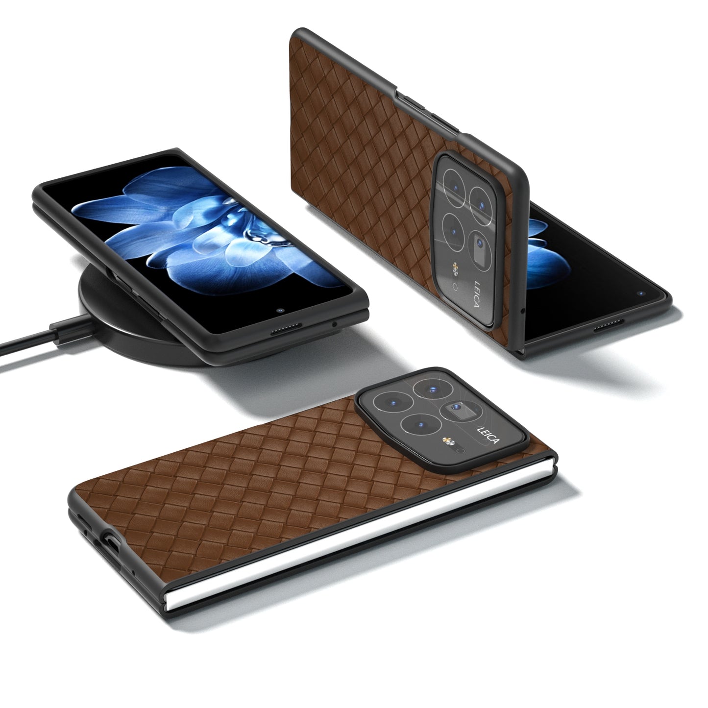 For Xiaomi Mix Fold 4 Black Frame Woven Texture PU Phone Case(Brown)