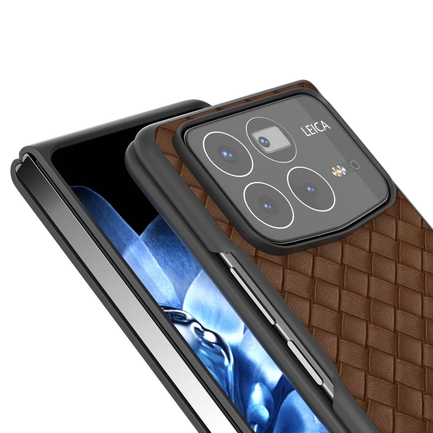 For Xiaomi Mix Fold 4 Black Frame Woven Texture PU Phone Case(Brown)