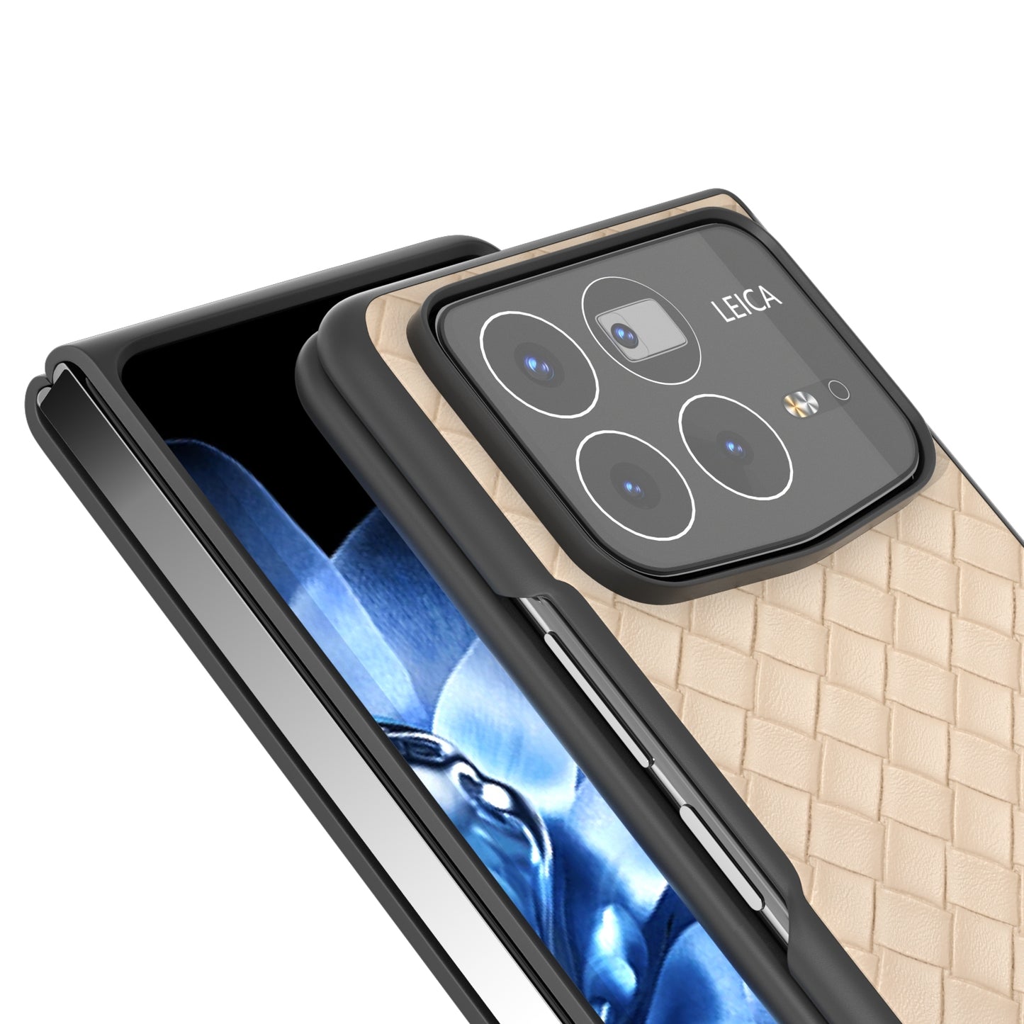 For Xiaomi Mix Fold 4 Black Frame Woven Texture PU Phone Case(Beige)