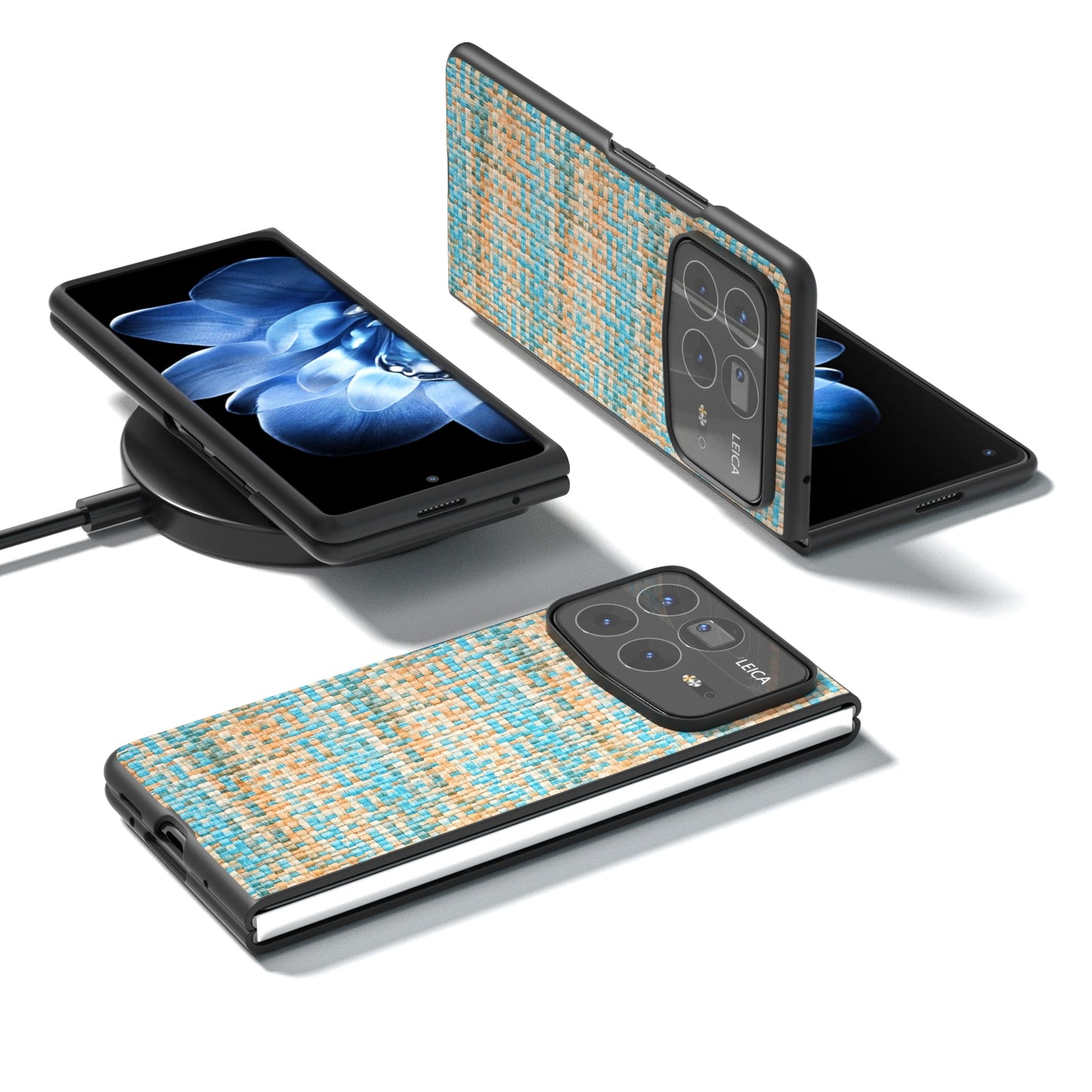 For Xiaomi Mix Fold 4 Black Frame Color Lattice Texture PU Phone Case(Blue)