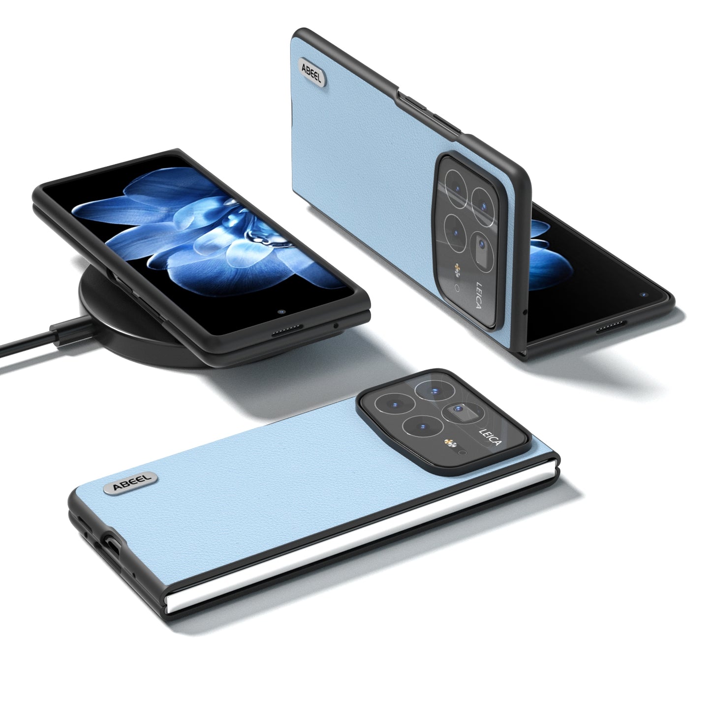 For Xiaomi Mix Fold 4 ABEEL Genuine Leather Wave Black Edge Phone Case(Blue)
