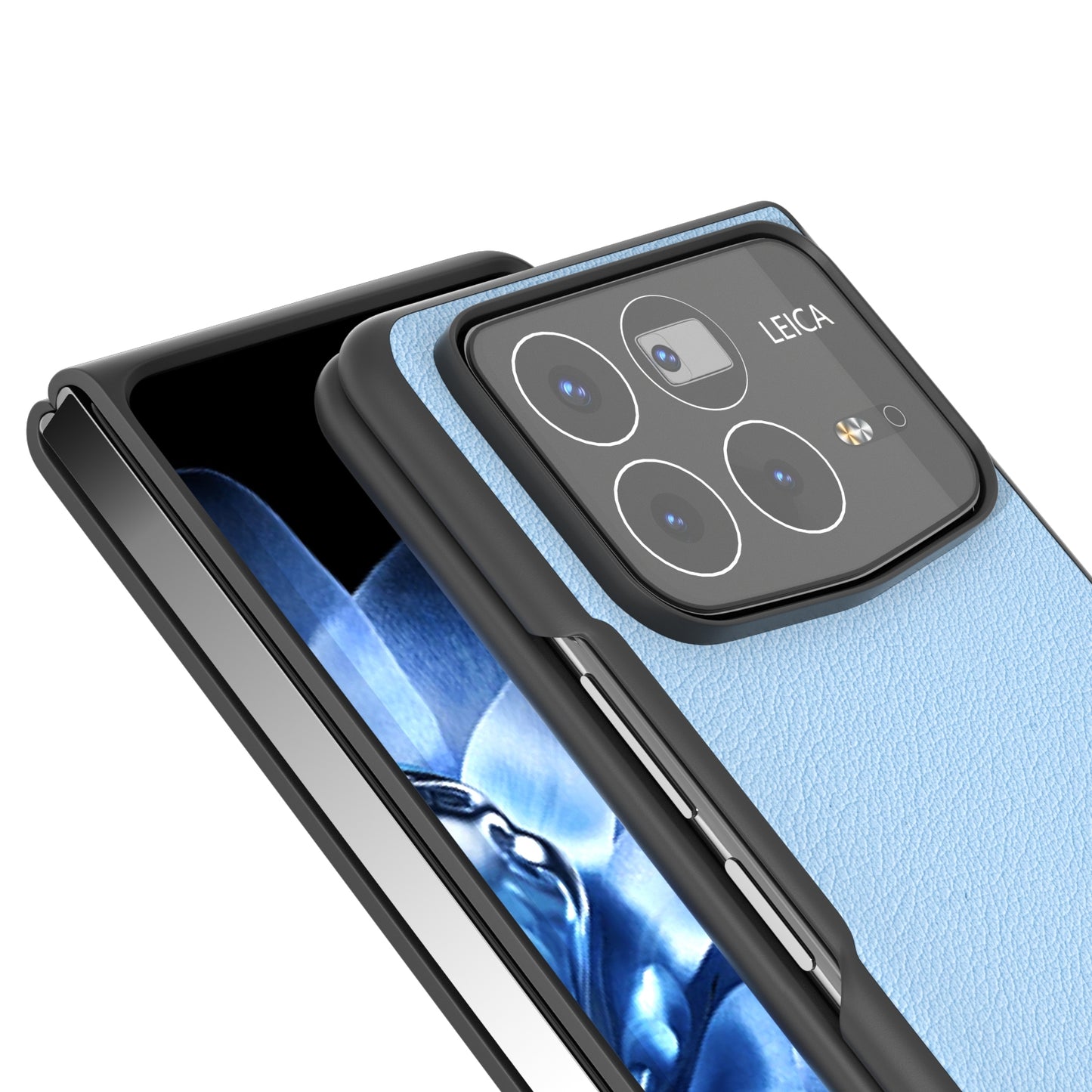 For Xiaomi Mix Fold 4 ABEEL Genuine Leather Wave Black Edge Phone Case(Blue)