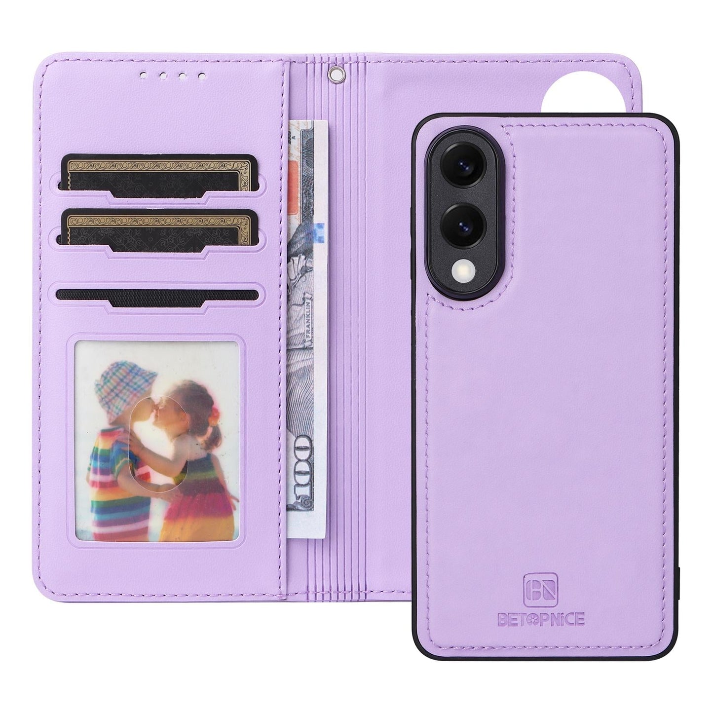For Samsung Galaxy S25 Edge 5G BETOPNICE BN-005 2 in 1 Detachable Imitate Genuine Leather Phone Case(Light Purple)