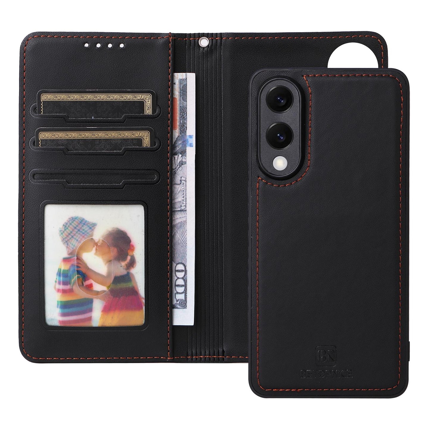 For Samsung Galaxy S25 Edge 5G BETOPNICE BN-005 2 in 1 Detachable Imitate Genuine Leather Phone Case(Black)