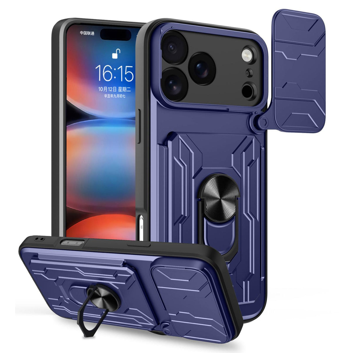 Compatible with iPhone 18 Pro Max Sliding Camshield TPU+PC Phone Case with Card Slot - Blue