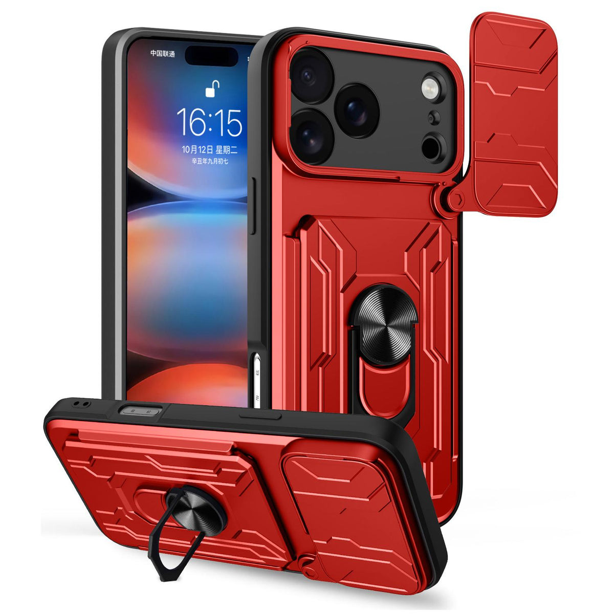 Compatible with iPhone 18 Pro Max Sliding Camshield TPU+PC Phone Case with Card Slot - Red