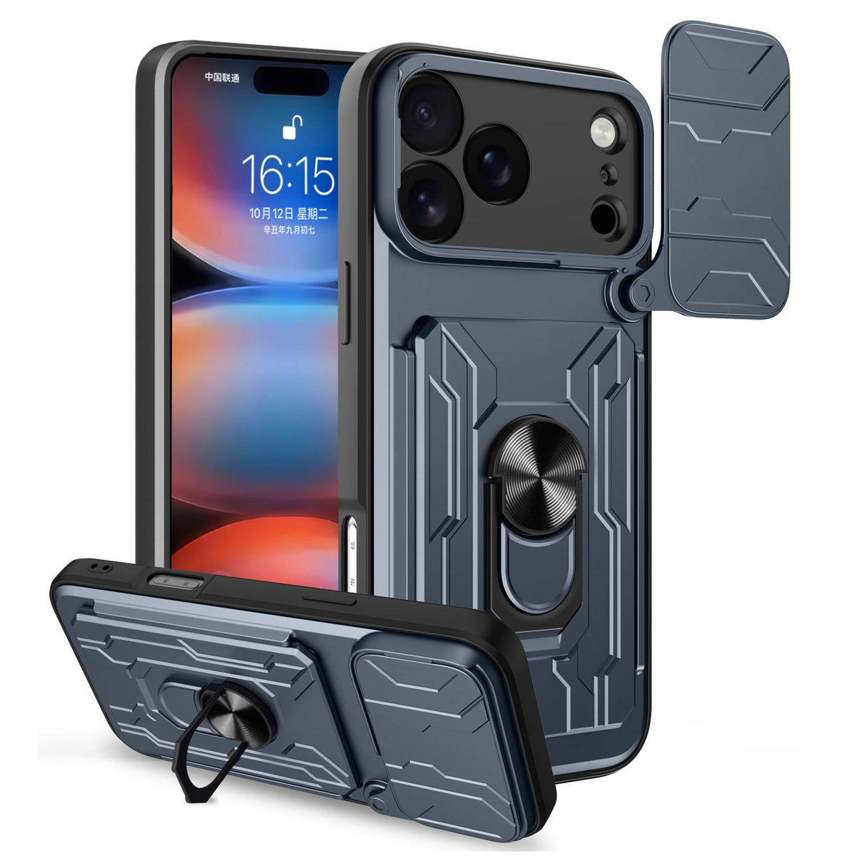 Compatible with iPhone 18 Pro Max Sliding Camshield TPU+PC Phone Case with Card Slot - Grey