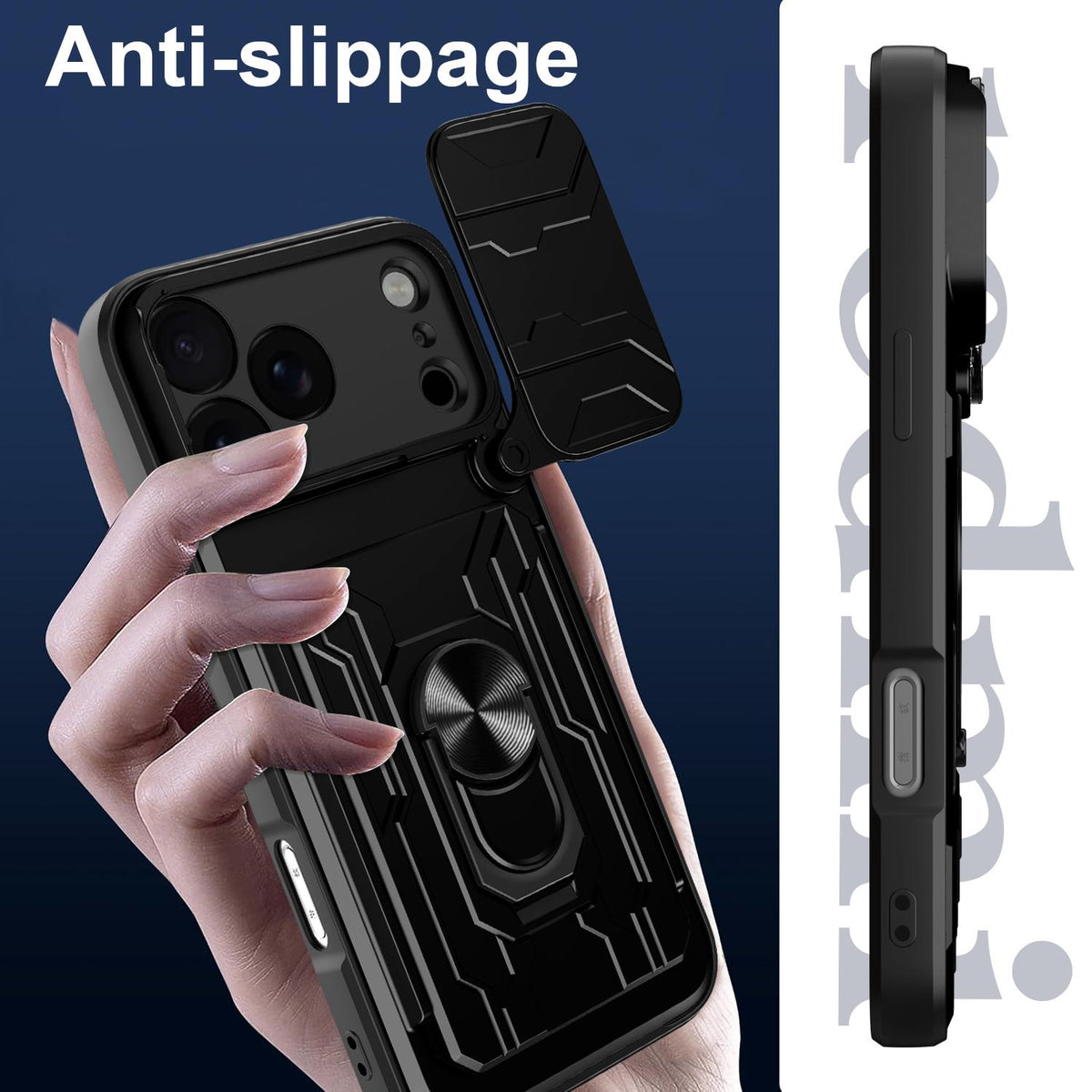 Compatible with iPhone 18 Pro Max Sliding Camshield TPU+PC Phone Case with Card Slot - Grey