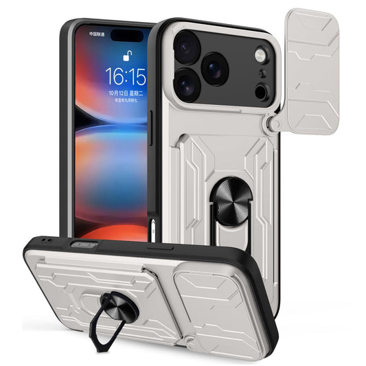 Compatible with iPhone 18 Pro Max Sliding Camshield TPU+PC Phone Case with Card Slot - White