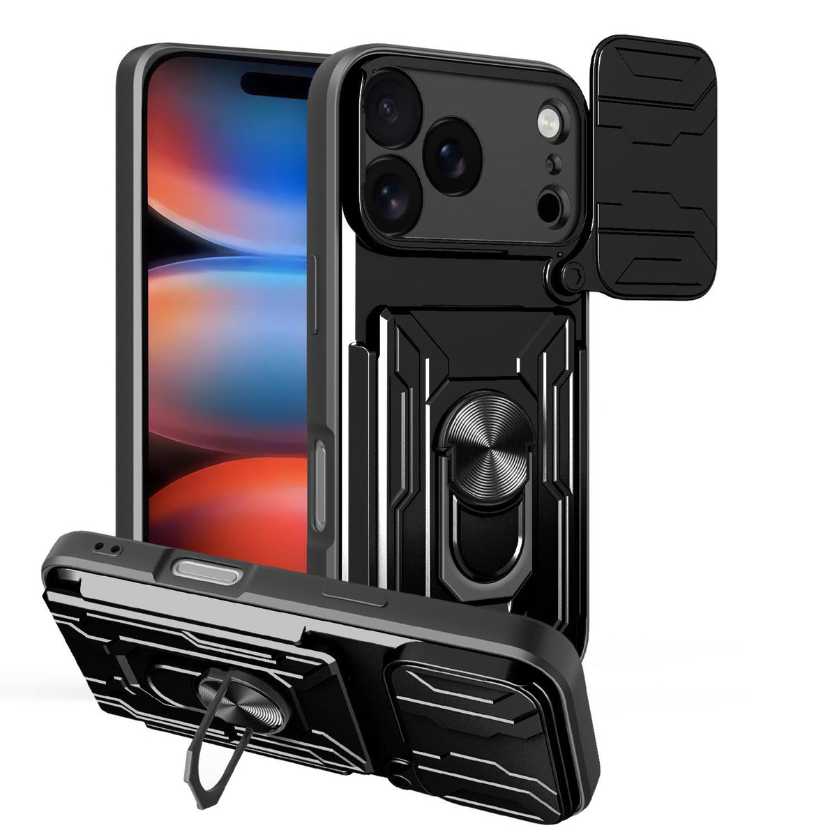 Compatible with iPhone 18 Pro Sliding Camshield TPU+PC Phone Case with Card Slot - Black