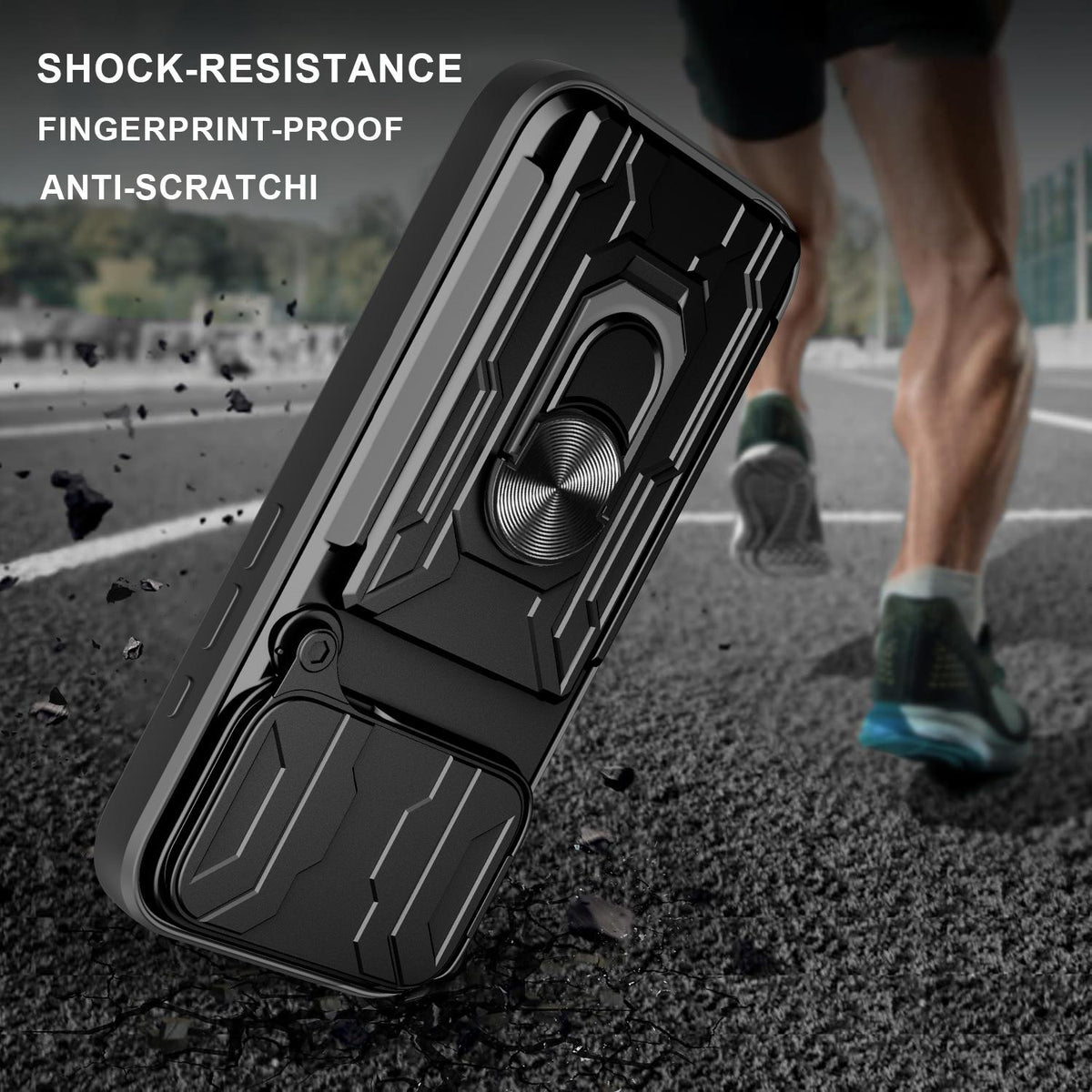 Compatible with iPhone 18 Pro Sliding Camshield TPU+PC Phone Case with Card Slot - Black