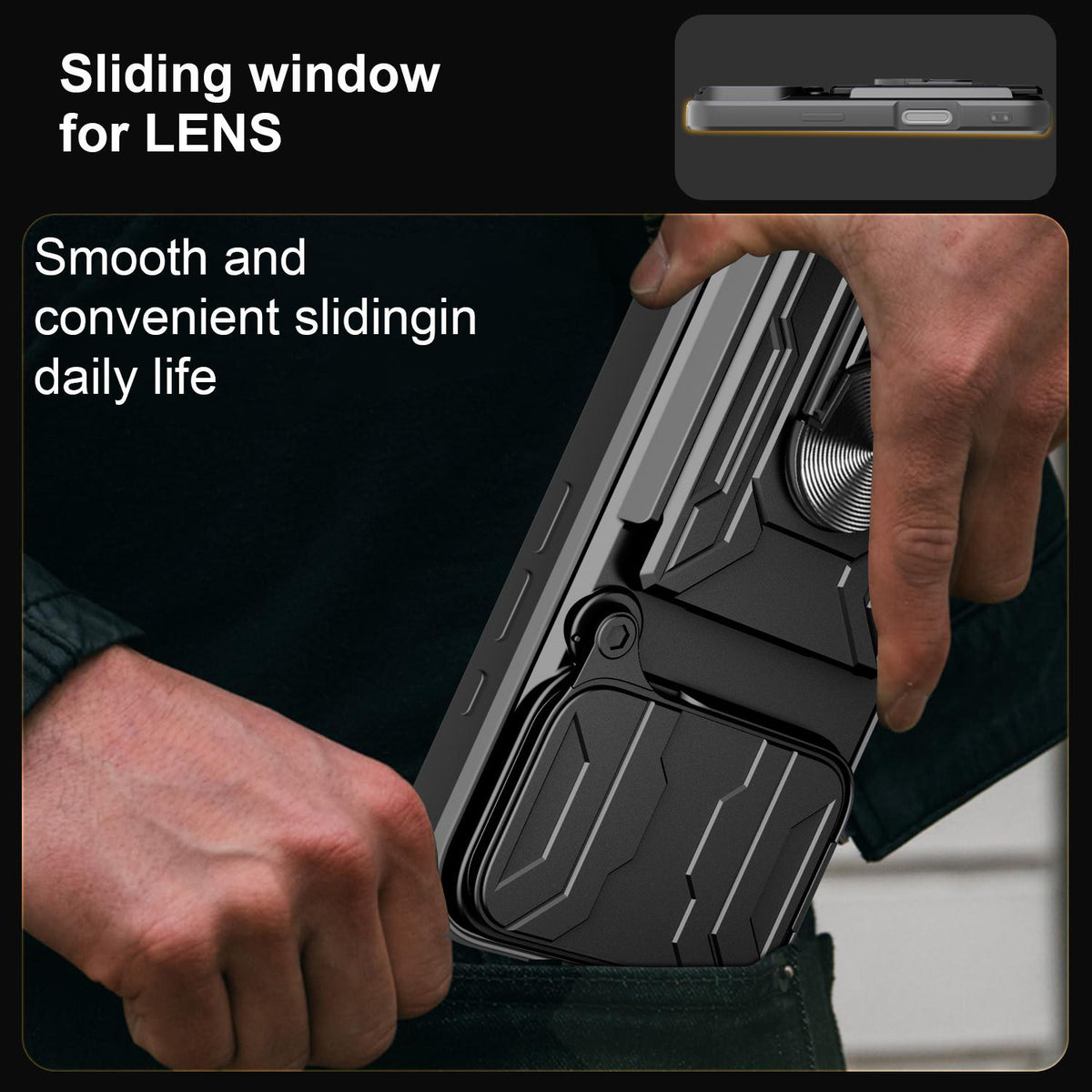 Compatible with iPhone 18 Pro Sliding Camshield TPU+PC Phone Case with Card Slot - Black