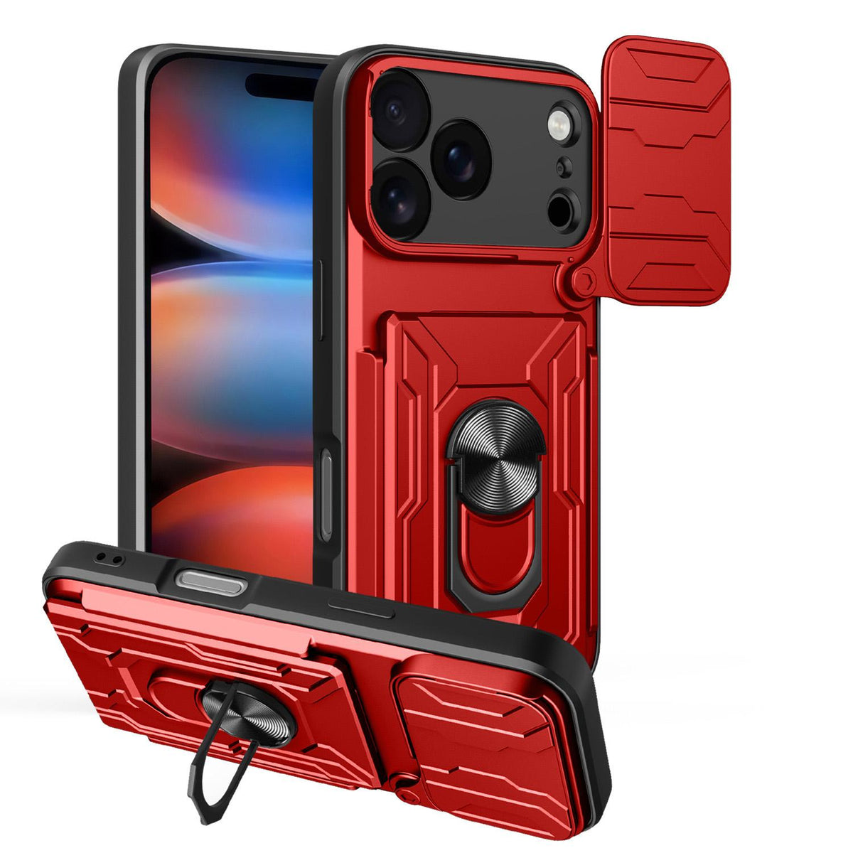 Compatible with iPhone 18 Pro Sliding Camshield TPU+PC Phone Case with Card Slot - Red