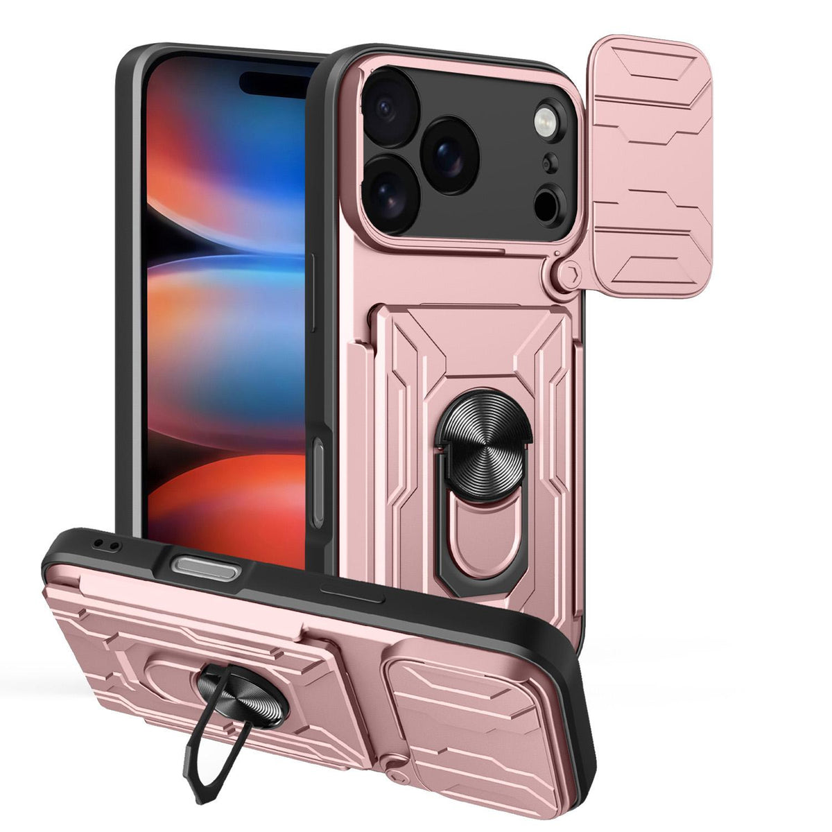Compatible with iPhone 18 Pro Sliding Camshield TPU+PC Phone Case with Card Slot - Rose Gold