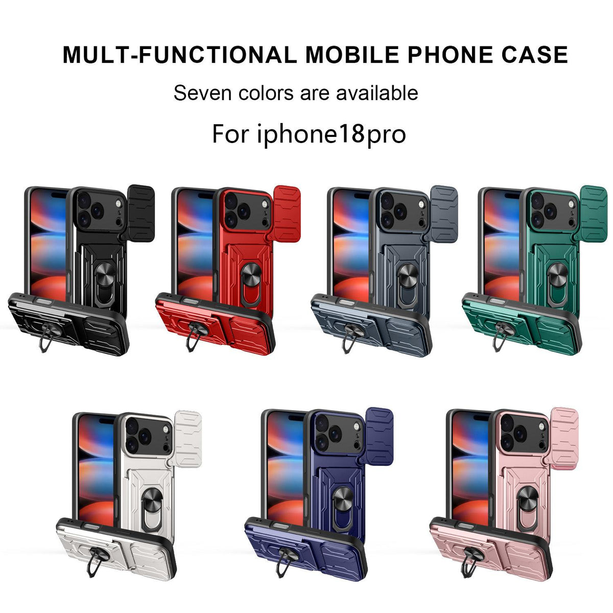 Compatible with iPhone 18 Pro Sliding Camshield TPU+PC Phone Case with Card Slot - Dark Green
