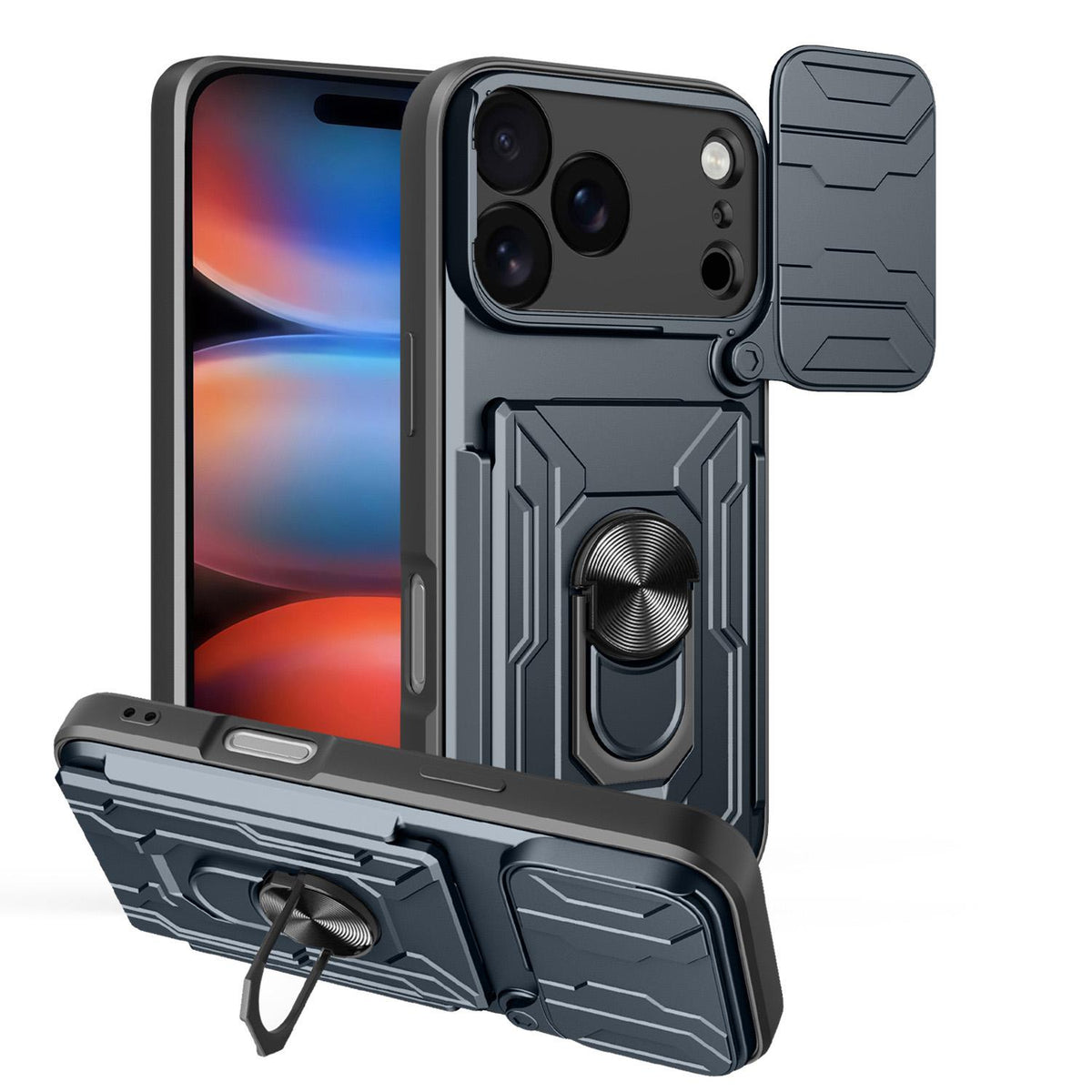 Compatible with iPhone 18 Pro Sliding Camshield TPU+PC Phone Case with Card Slot - Grey