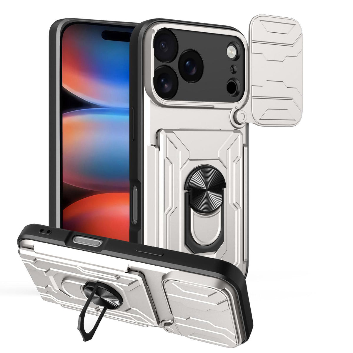 Compatible with iPhone 18 Pro Sliding Camshield TPU+PC Phone Case with Card Slot - White