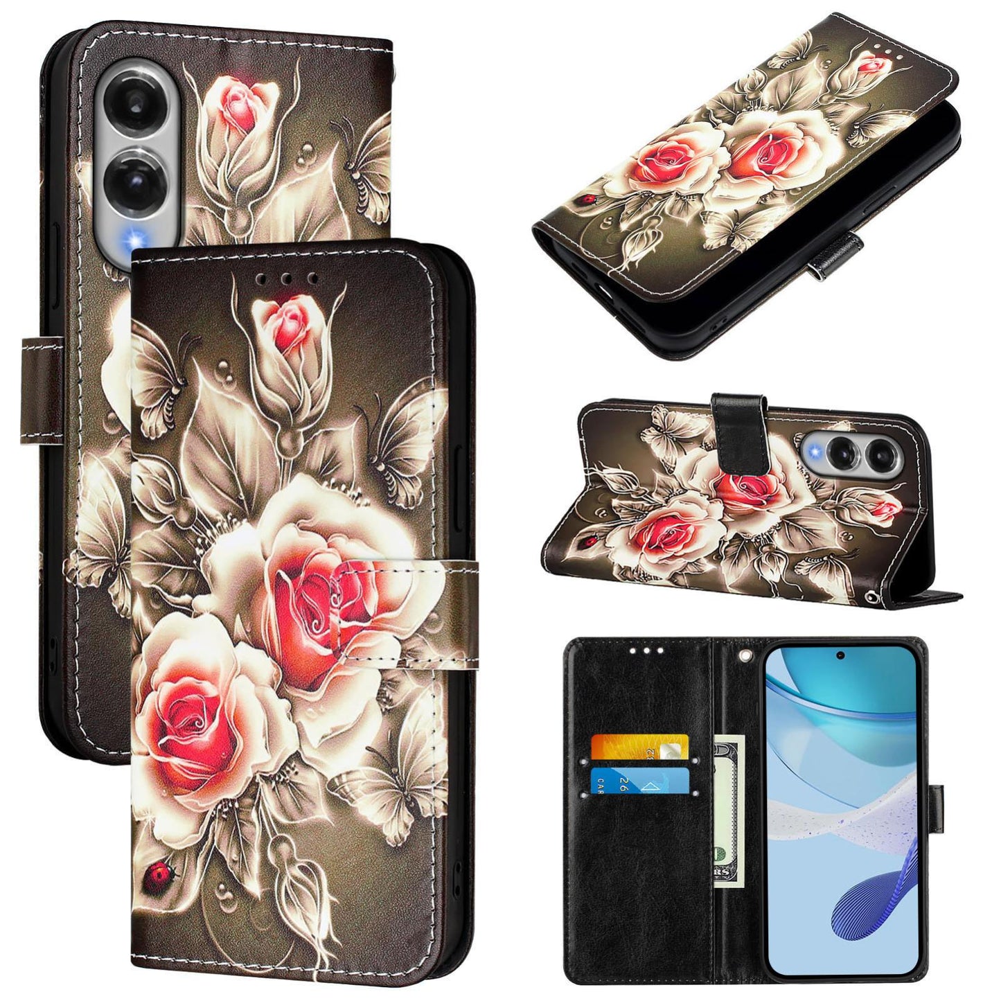 For Samsung Galaxy S25 Edge 5G Colored Drawing Pattern Plain Weave Leather Phone Case(Roses On Black)