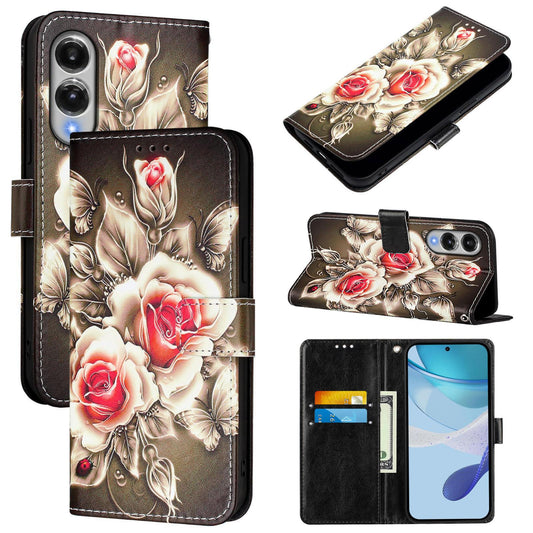 For Samsung Galaxy S25 Edge 5G Colored Drawing Pattern Plain Weave Leather Phone Case(Roses On Black)