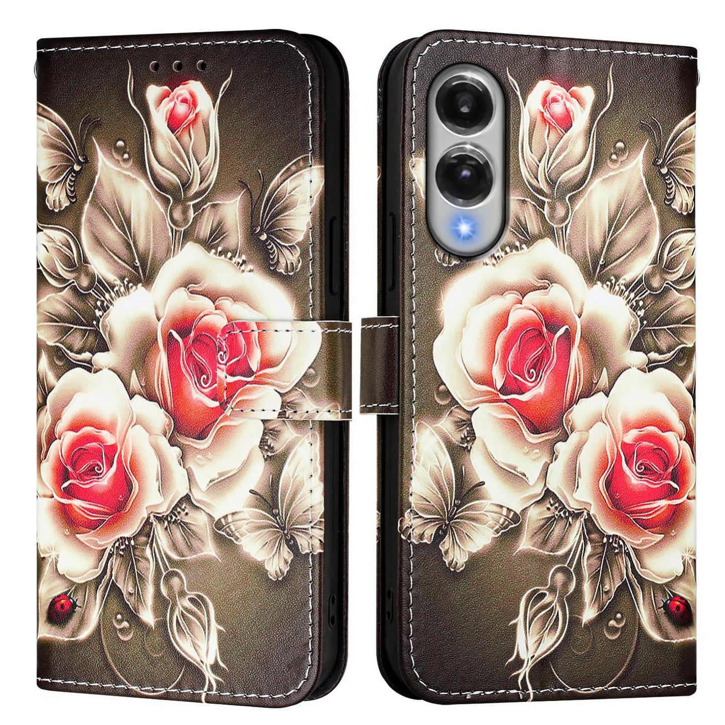 For Samsung Galaxy S25 Edge 5G Colored Drawing Pattern Plain Weave Leather Phone Case(Roses On Black)