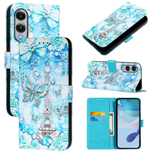 For Samsung Galaxy S25 Edge 5G Colored Drawing Pattern Plain Weave Leather Phone Case(Tower Butterfly)