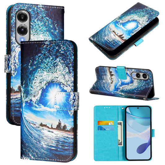 For Samsung Galaxy S25 Edge 5G Colored Drawing Pattern Plain Weave Leather Phone Case(Waves And Sun)
