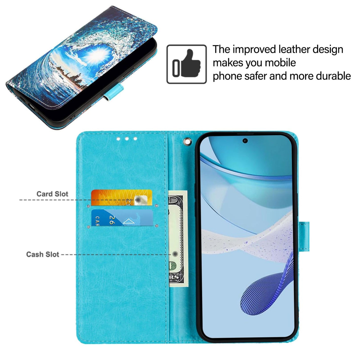 For Samsung Galaxy S25 Edge 5G Colored Drawing Pattern Plain Weave Leather Phone Case(Waves And Sun)