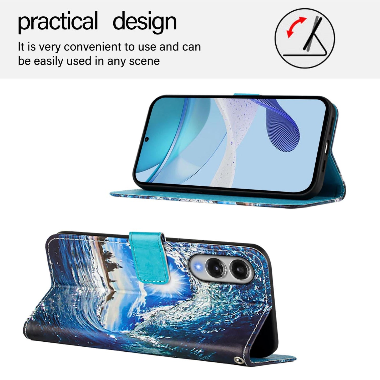 For Samsung Galaxy S25 Edge 5G Colored Drawing Pattern Plain Weave Leather Phone Case(Waves And Sun)