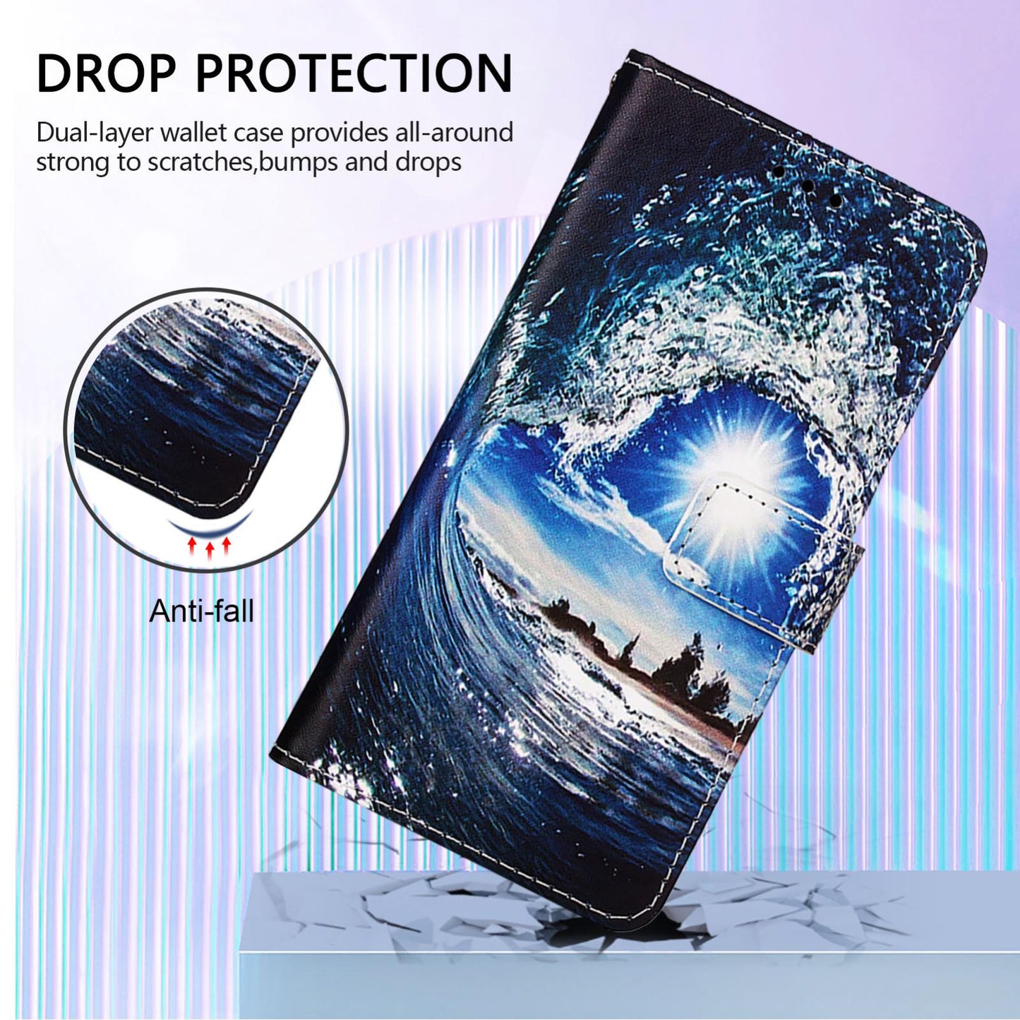 For Samsung Galaxy S25 Edge 5G Colored Drawing Pattern Plain Weave Leather Phone Case(Waves And Sun)