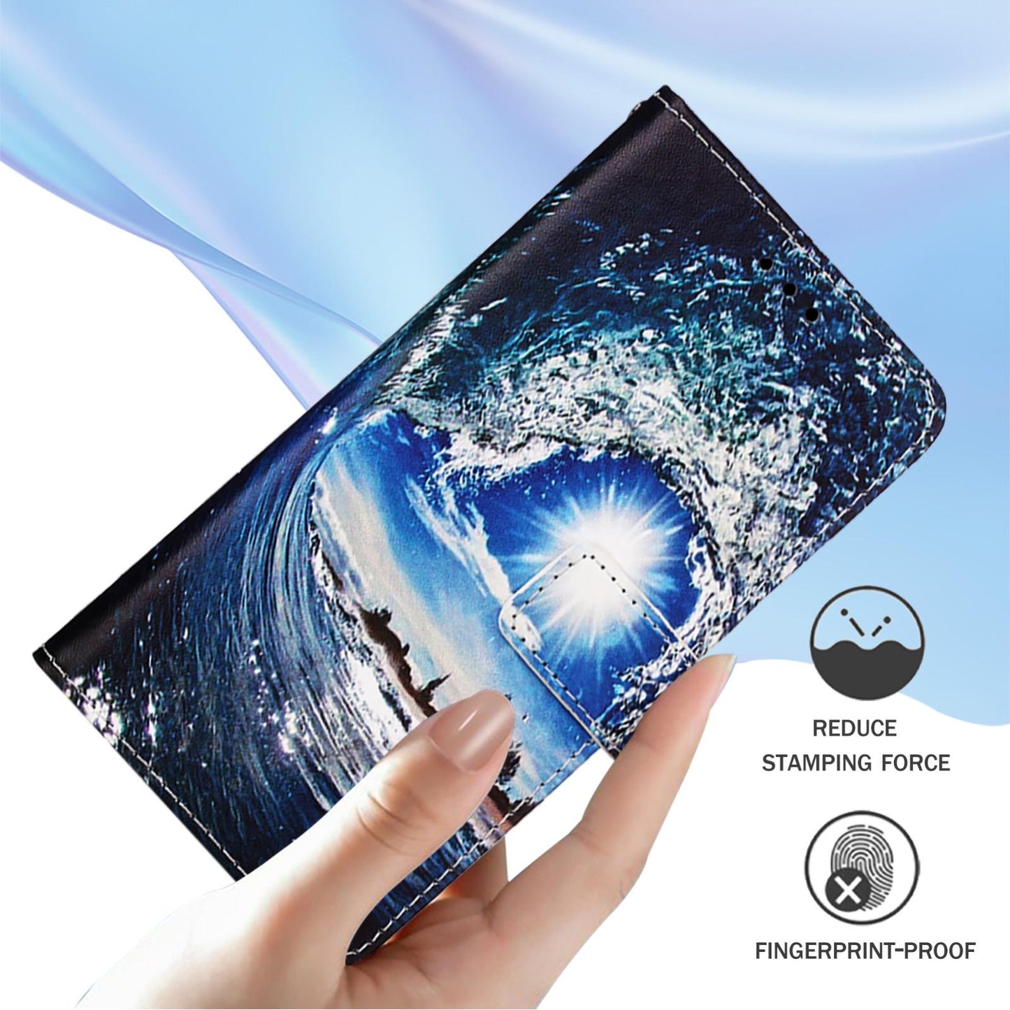 For Samsung Galaxy S25 Edge 5G Colored Drawing Pattern Plain Weave Leather Phone Case(Waves And Sun)