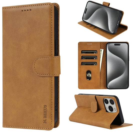 For iPhone 16e N.BEKUS CSJ-P1 Solid Color Leather Phone Case(Brown)