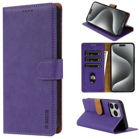 For iPhone 16e N.BEKUS CSJ-P1 Solid Color Leather Phone Case(Purple)