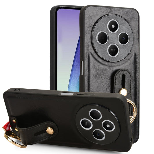 For Redmi 14C 4G Wristband Leather Back Phone Case(Black)