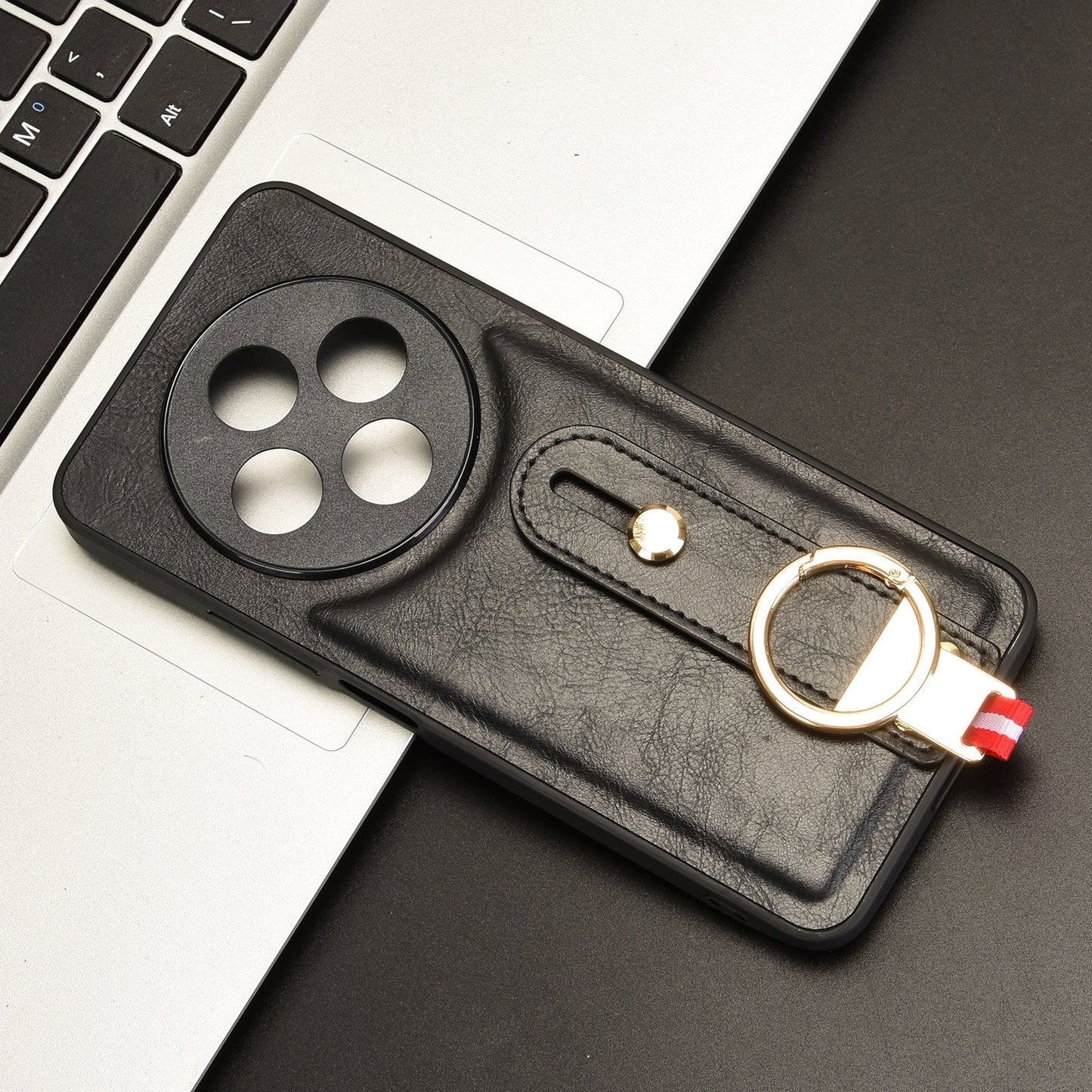 For Redmi 14C 4G Wristband Leather Back Phone Case(Black)