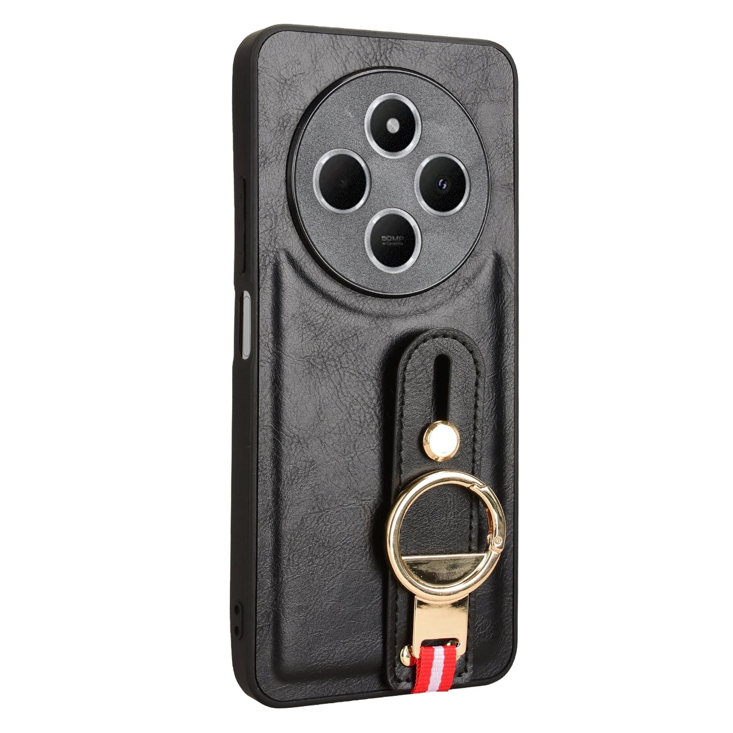 For Redmi 14C 4G Wristband Leather Back Phone Case(Black)