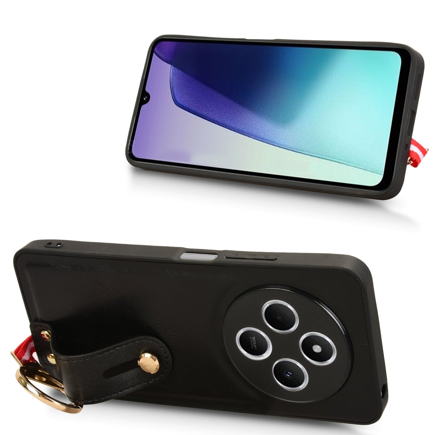 For Redmi 14C 4G Wristband Leather Back Phone Case(Black)