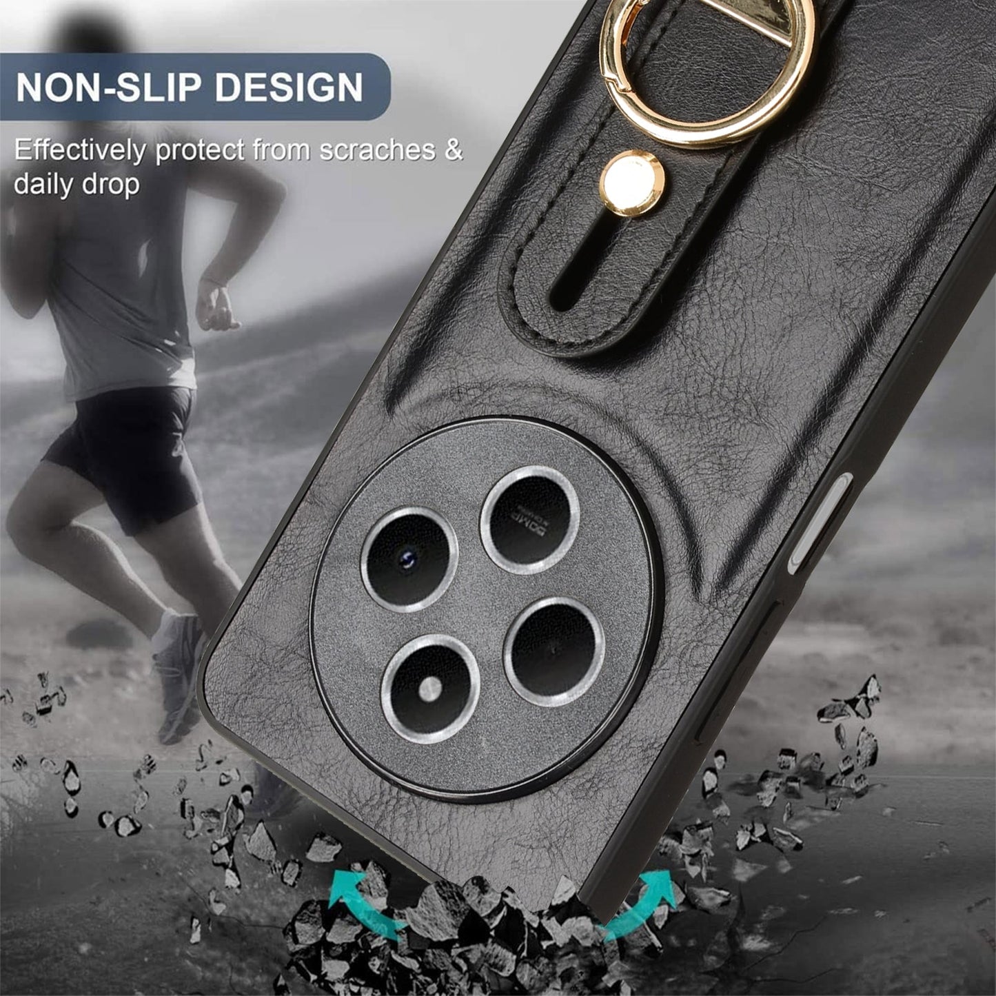 For Redmi 14C 4G Wristband Leather Back Phone Case(Black)