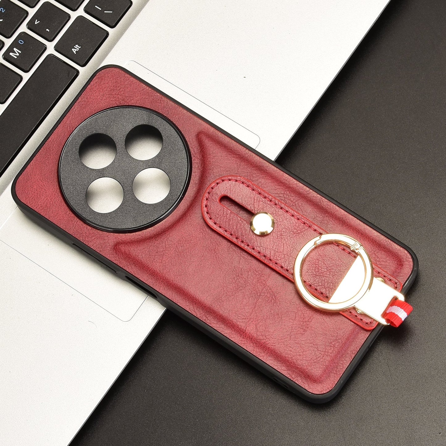 For Redmi 14C 4G Wristband Leather Back Phone Case(Red)