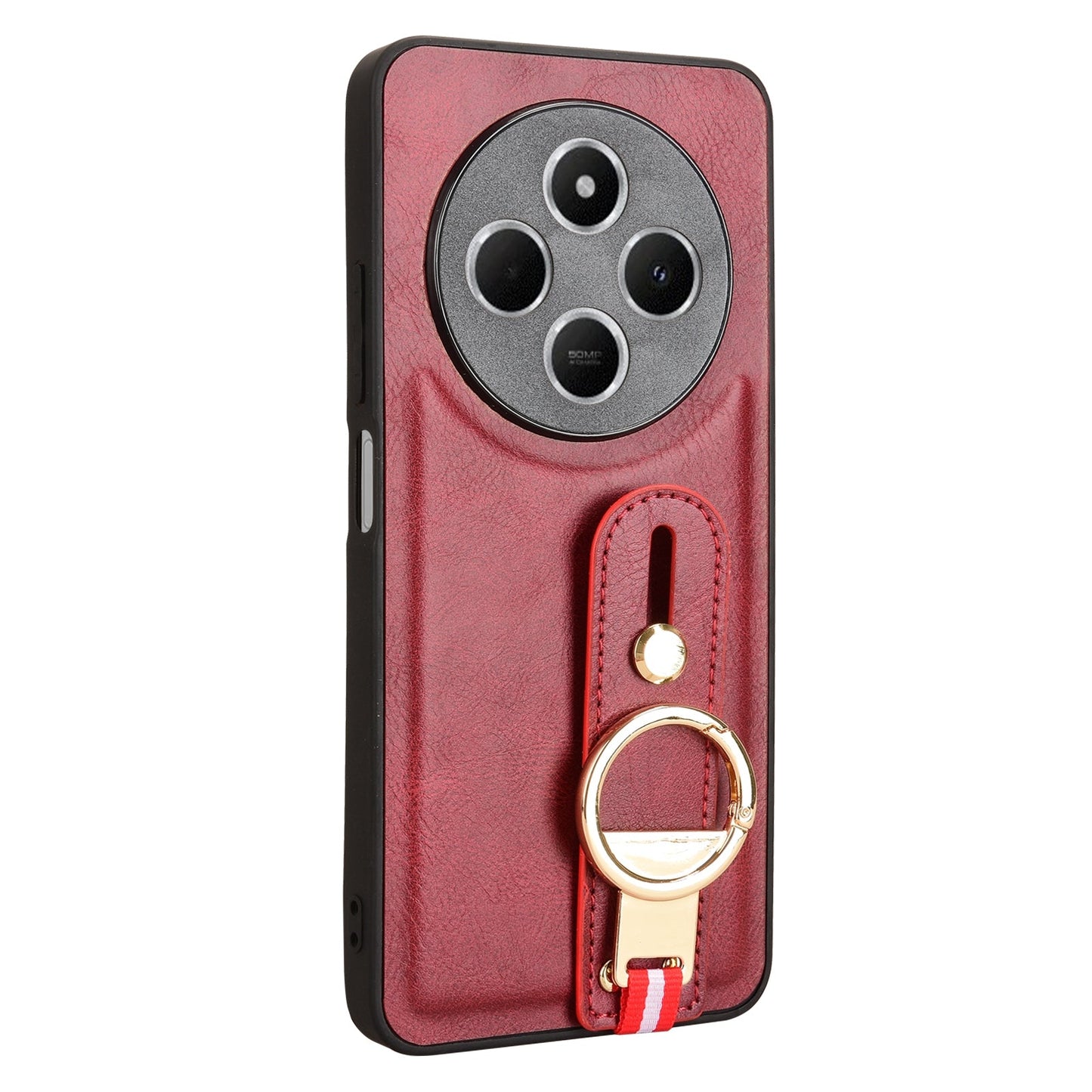 For Redmi 14C 4G Wristband Leather Back Phone Case(Red)