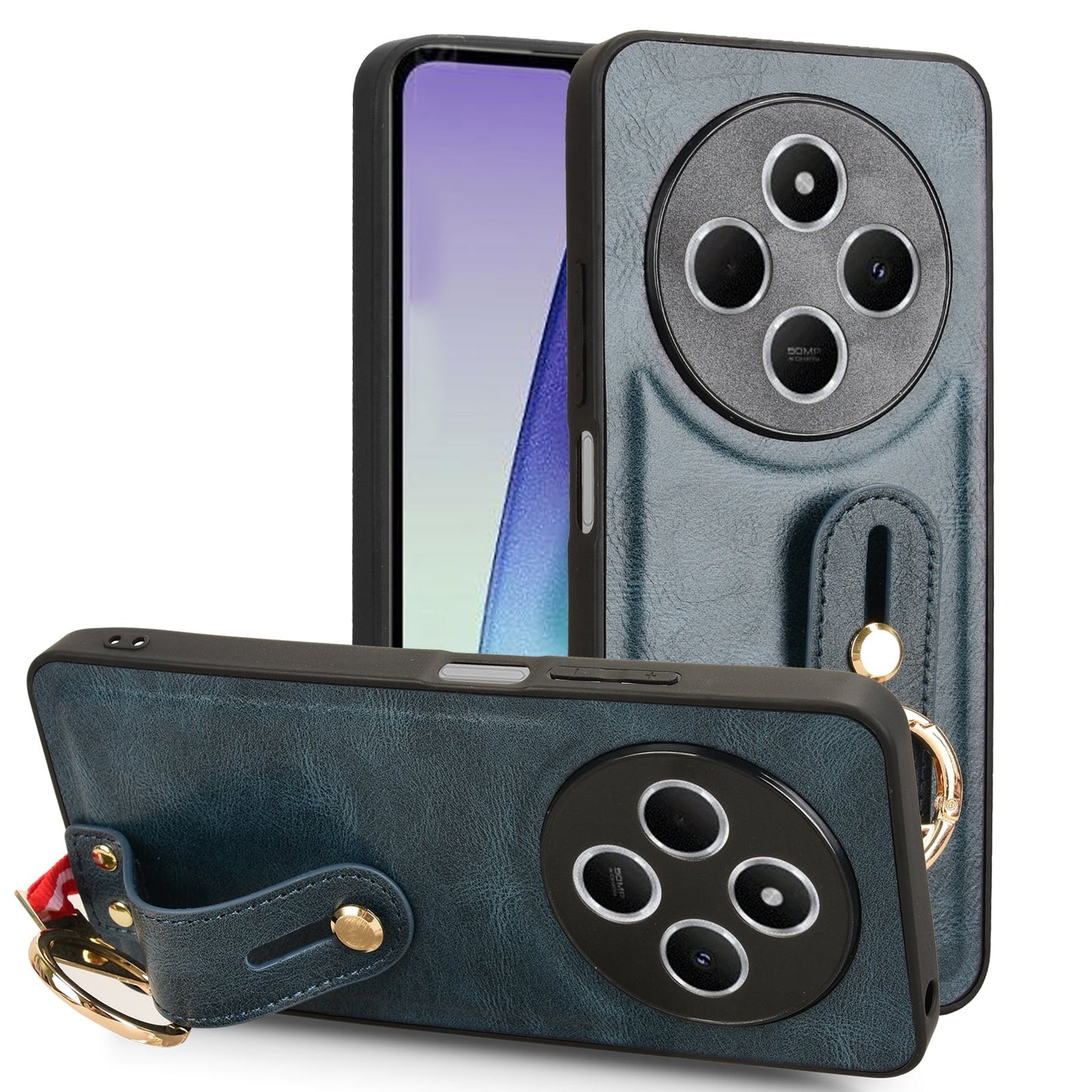 For Redmi 14C 4G Wristband Leather Back Phone Case(Blue)